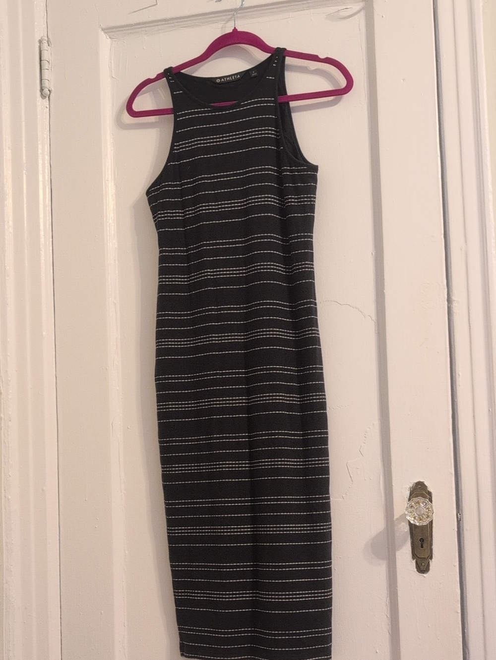 Athleta Black Midi Knit Sundress With Thin Stripes, Small Great Condition